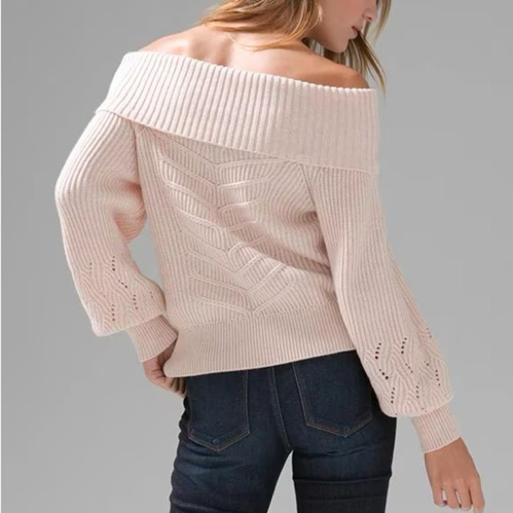 WHBM BLUSH OFF-THE-SHOULDER CABLE KNIT SWEATER - Picture 5 of 12